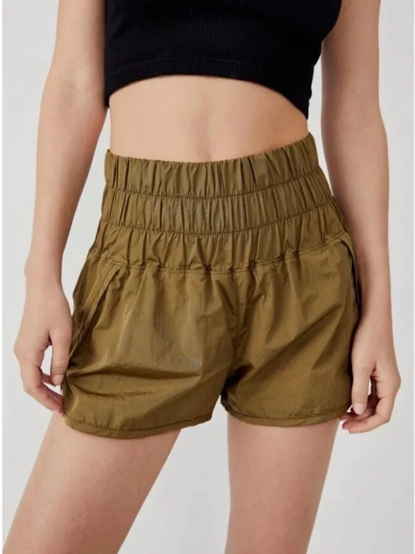 Free People Olive Smocked High-Waist Athletic Shorts - Image 2