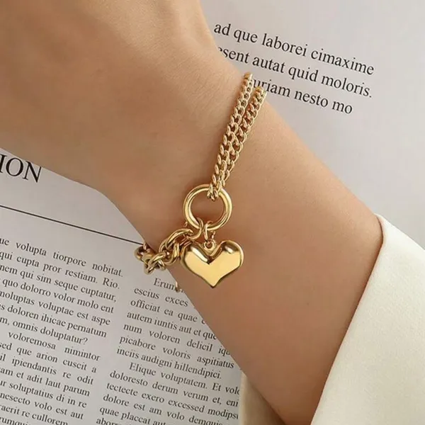 NWT Stainless Steel Love Heart Pendant Detail Gold Plated Bracelet - Image 3