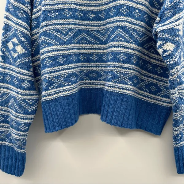 American Eagle Blue & White Fair Isle Snowdrift Long Sleeve Sweater Sz‎ S - Image 5