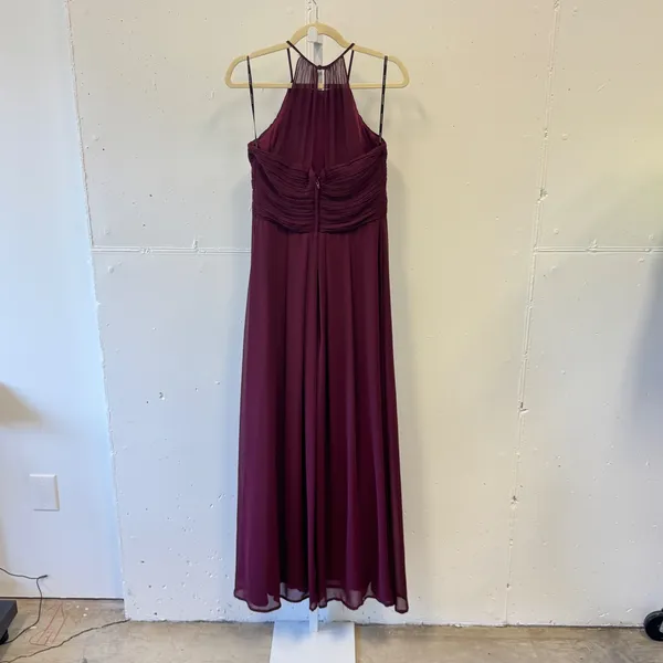 LEVKOFF Burgundy‎ Chiffon Halter Pleated Bodice Maxi Formal Dress Size 8 Prom - Image 2