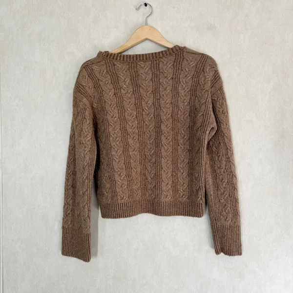 J. Crew Women’s Cable Knit Sweater Wool Alpaca Blend Soft Yarn in Brown S - Image 4