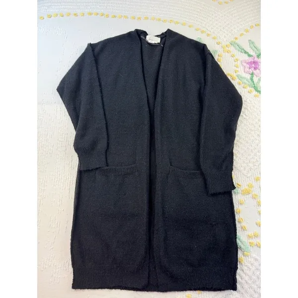 by Anthropologie Black Open Front Cardigan Sweater Knit‎ Cozy Small S - Image 2