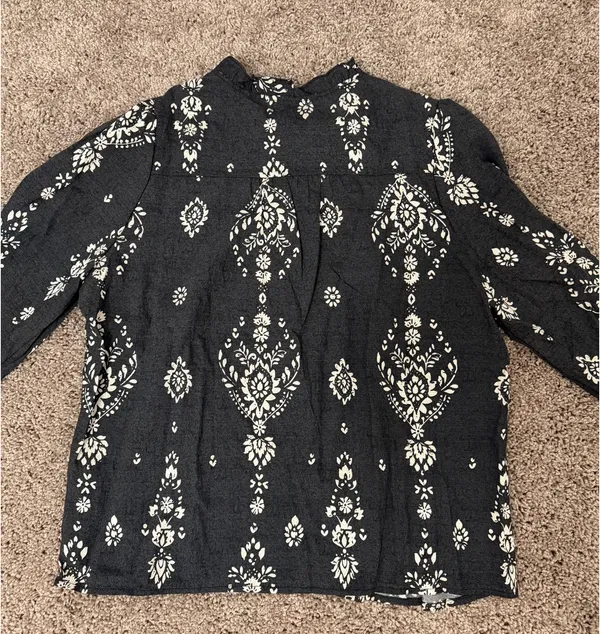 Atzbranding Boho Floral Long Sleeve Blouse Black - Image 5