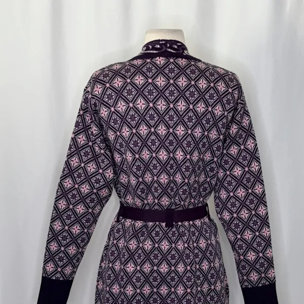 COSY WOOL‎ by Elson Purple Geometric Cardigan Sweater Belted Tie Waist Size 38 - Image 10