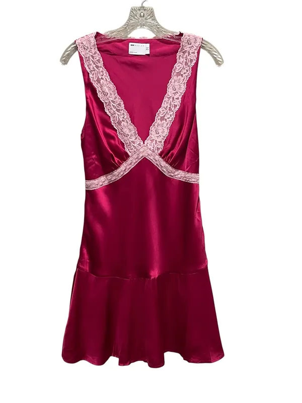 ASOS Design Satin Flippy Mini Dress Pink Lace Trim Sleeveless Women’s Size 6 - Image 4