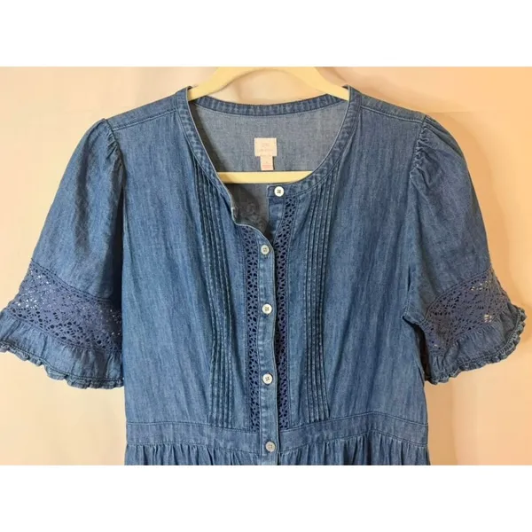 Gap × LoveShackFancy Denim Tiered Midi Dress with lace and ruffle detail sz. S - Image 8