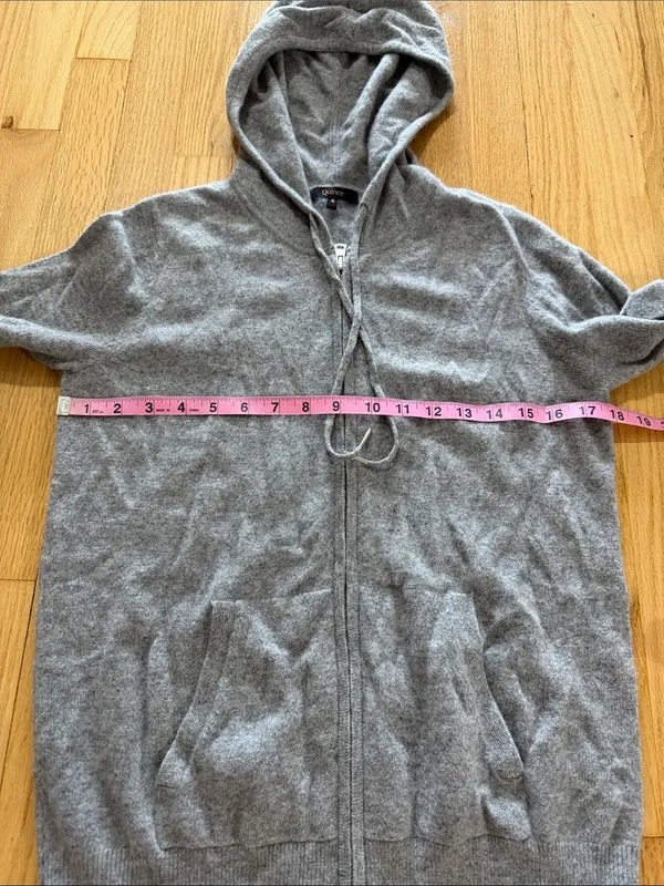 Quince Mongolian Cashmere Full-Zip Hoodie Heather Gray Sz S - Image 3