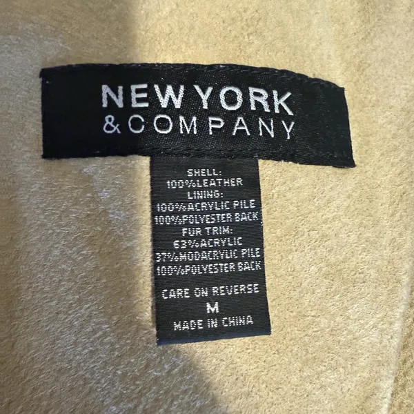 New York &‎ Company Women Tan Leather Sherpa Faux fur lining coat jacket Medium - Image 8