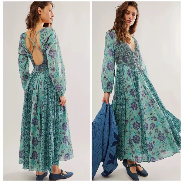 Free People a new way maxi in blue floral sz M - Image 2