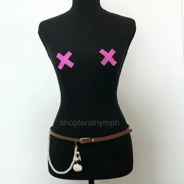 Mermaidcore Brown Faux Leather Pearl Shell Belt, Fits 32.5–35 Inches, X7GA1230 - Image 3