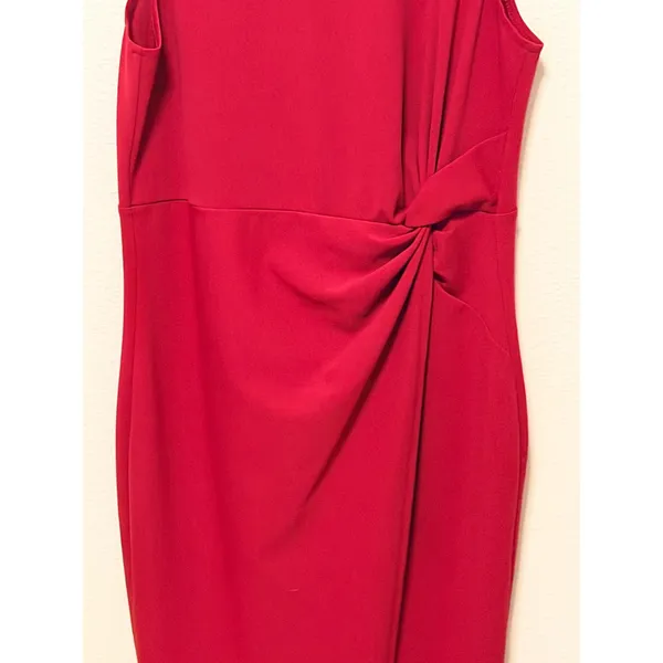 GUESS Sheath Dress Sz L Burgundy Sleeveless Side Knot Draped Professional Office - Image 5