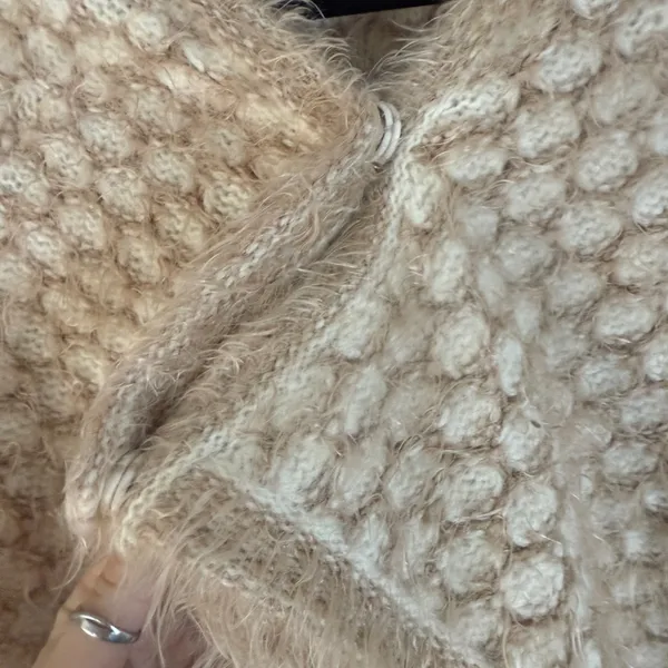 Anthropologie Moth Fuzzy Bobble Knit Cardigan Shawl Sweater‎ Capelet Beige S - Image 4