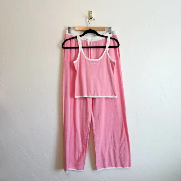 The Bar | Carter Terry Cloth Tank & Wide Leg Sweatpants Set in Pink | Med/Large - Image 5