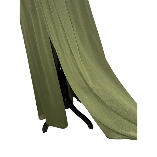 DB Studio Celebrate Olive Green One Shoulder Maxi Dress Pleated Slit F19952 4 - Image 5