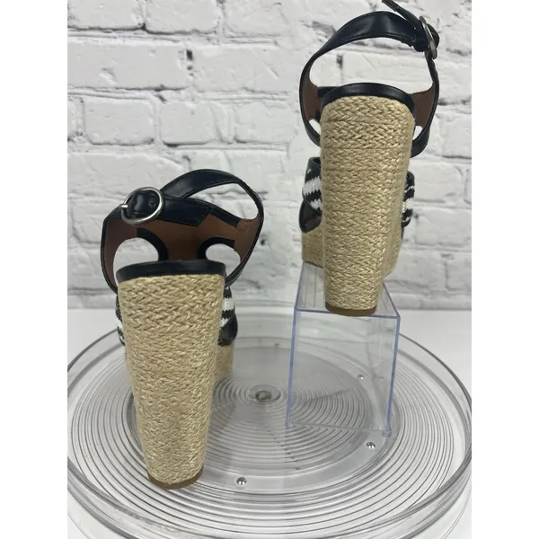 Lucky Brand‎ Black White Chevron Woven Platform Rope Wedge Sandals Sz 7 Peep Toe - Image 4