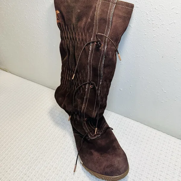 Ladies Sorel Firenzy Tall Wool Lined Winter Boots 8 Brown Suede Flats Shoes Snow - Image 8