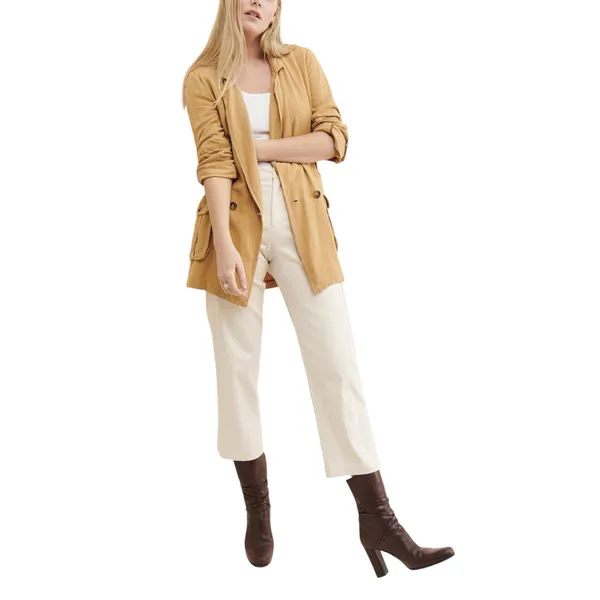 Free People Medium Jacket Charly‎ Blazer Beige Tan Linen Button Cinched 1090 - Image 4