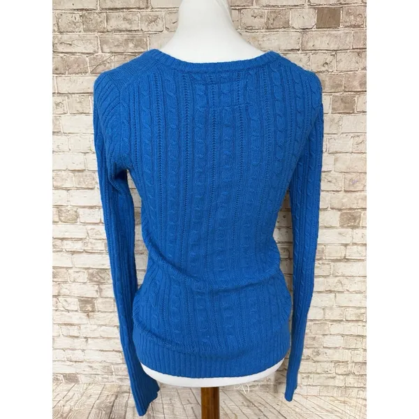 American Eagle Sweater Womens M Blue Cable‎ Knit Babydoll Bella Swan Y2K - Image 3