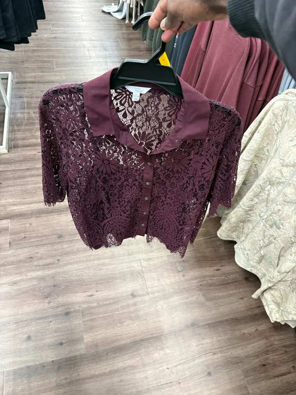 Elegant Lace Burgundy Free People Wrap Top - Image 3