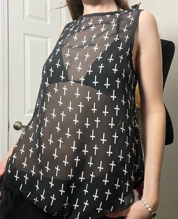 sheer cross print tank Black Size M - Image 3