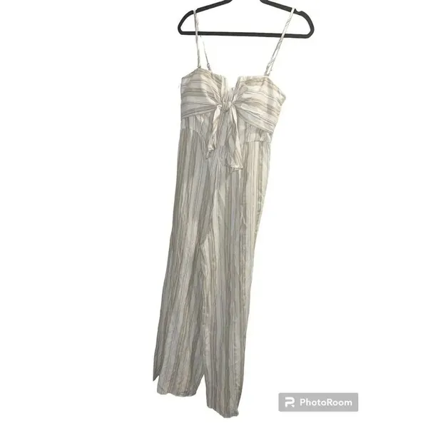 ✨MIOU MUSE sailor striped tie front jumpsuit in beige Sz Medium✨ White - Image 5