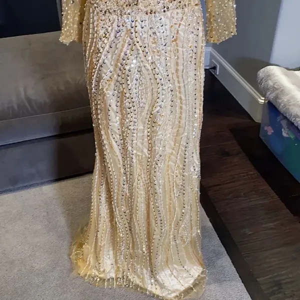 Women’s Gold Fully Beaded Dress M **READ DESCRIPTION** - Image 3