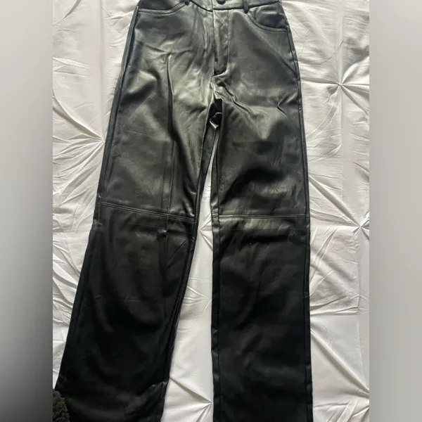 Black Faux Leather Pants Size 4 - Image 3