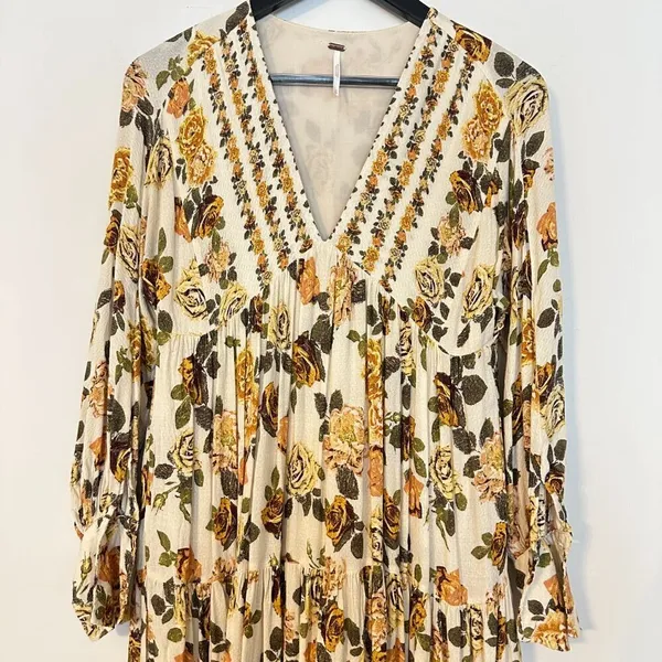 FREE PEOPLE Rows Of Roses Maxi Dress in Ivory Combo Size X-Small - Image 5