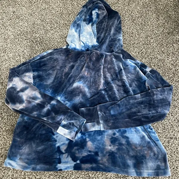 blue tie-dye pull over long sleeve hooded sweatshirt M - Image 9