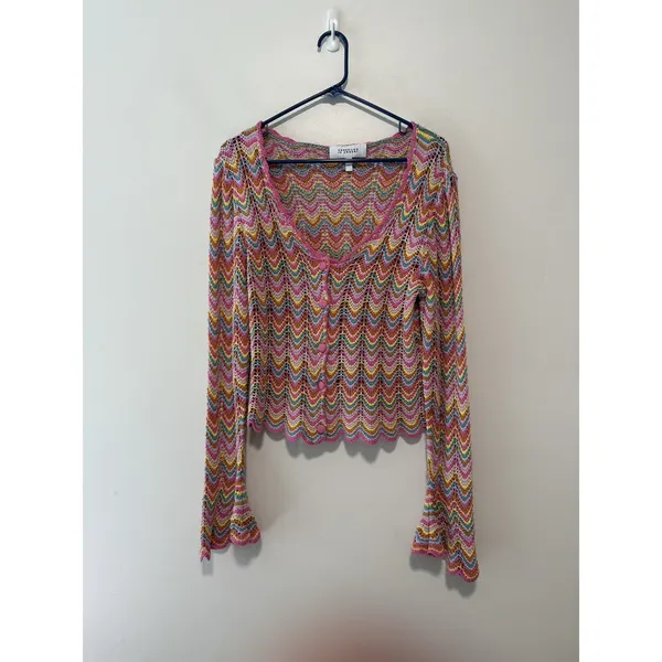 Derek Lam 10 Crosby Arya Scalloped Crochet Pink Cardigan Size Large - Image 2