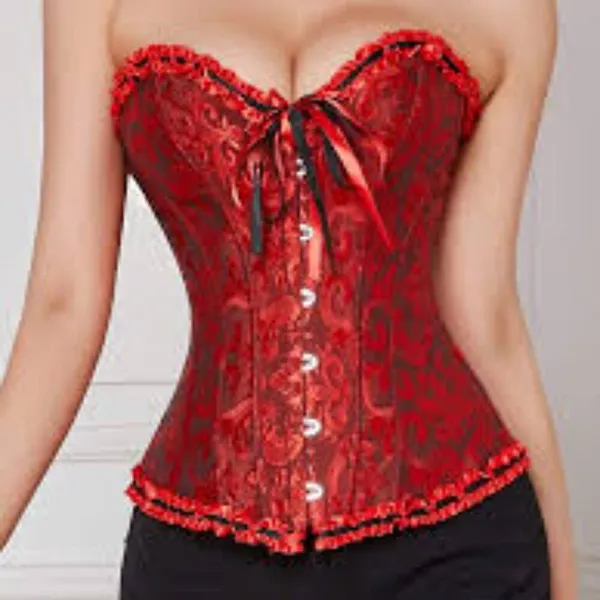 -443 Women's Red‎ Floral Strapless Lace Up Corset Bustier Valentine’s - Medium - Image 4