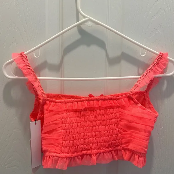 For Love & Lemons Women’s Ruffled Crop Top - Neon Coral - Image 2