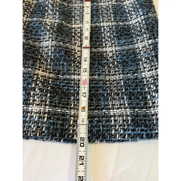 LOFT Plaid Tweed Mini‎ Skirt Blue Black White Lined Sz 12 Preppy Academia - Image 6