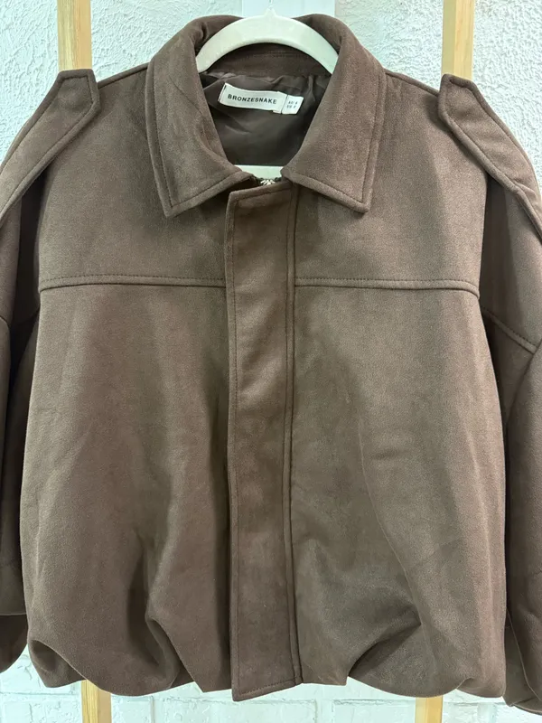 Bronze Snake Faux Suede Bomber Jacket Brown - Image 3