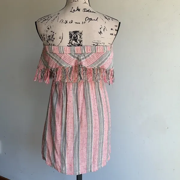 Billabong Strapless Fringe Chevron Striped Mini Dress - Image 11