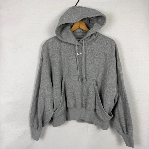 Nike Hoodie Womens Small Sportswear Fleece Crop Pullover Grey Oversized Fit - Image 5