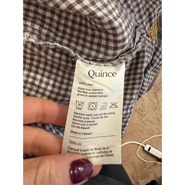 Quince 100% European Linen Gingham Brown Short Sleeve Blouse Top Size XL - Image 6