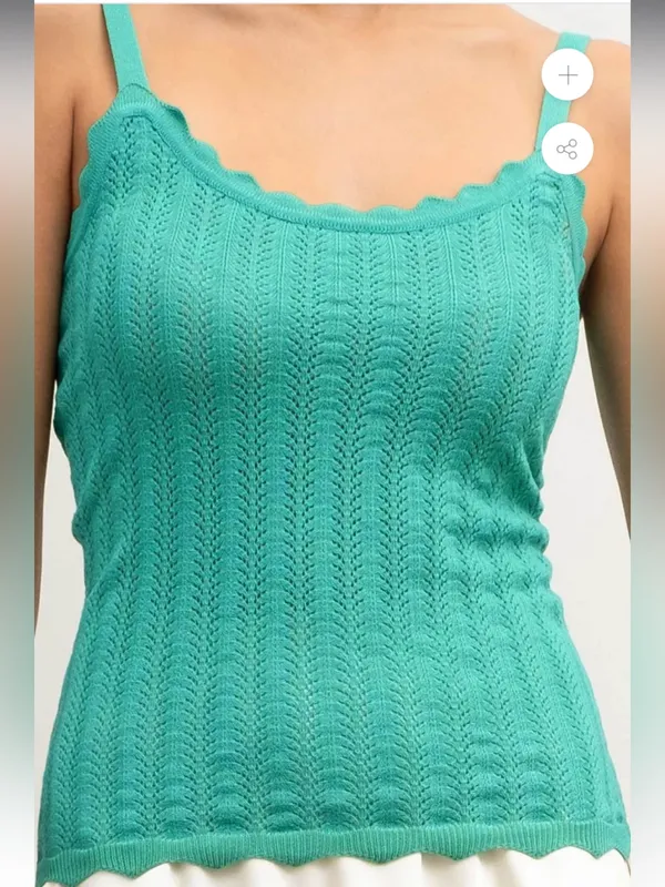 NWT Emerald Pointelle Scalloped Cami Tank Top size Medium - Image 2