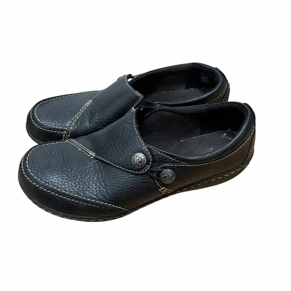 Clarks Black Leather Ashland Lane Q Slip On Loafers Sz 8 - Image 3