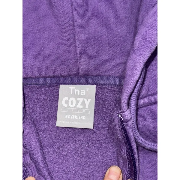 TNA Cozy Fleece Boyfriend Women's Full Zip Hoodie Sweatshirt Purple Sz Small - Image 6