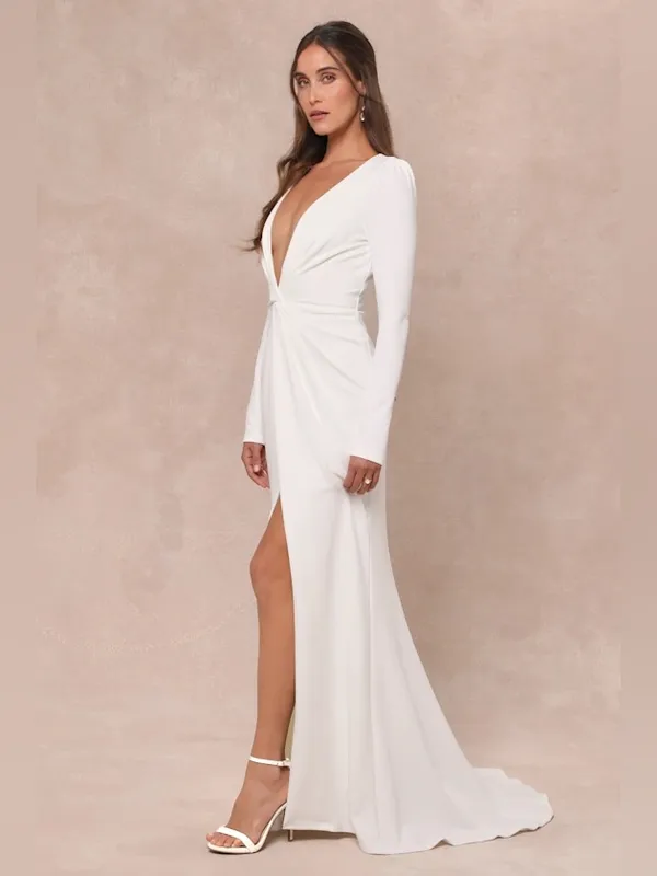 Lulus Stunning Romance White Long Sleeve Mermaid Wedding Maxi Dress Size XL NWT - Image 3
