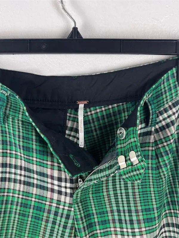 FREE PEOPLE Green All For Me Plaid Tapered Cuffed Pants Slacks Trousers Size 0 - Image 6