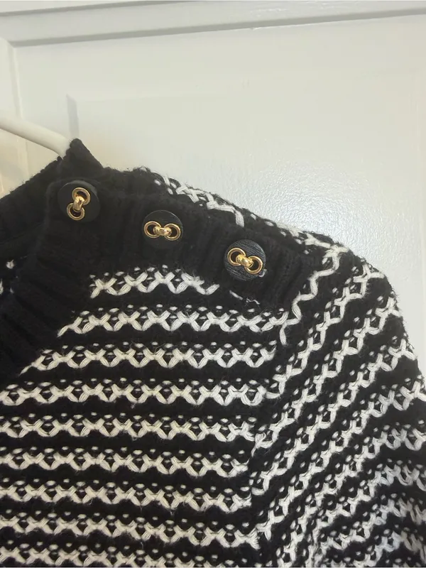 Charter Club Petite Black White Button Shoulder Knit Sweater P/M - Image 2