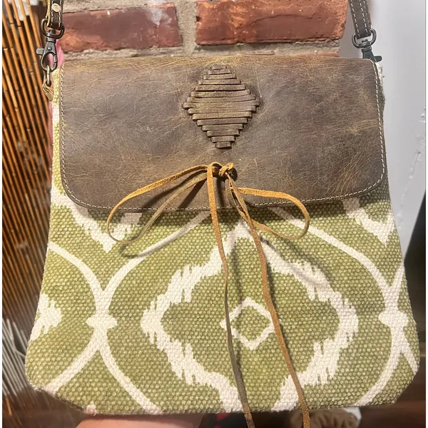 Myra Bag Olive Ikat Woven Leather Boho Western Crossbody - Image 5