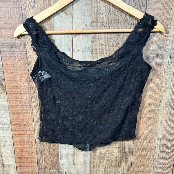 Black Lace Trim Cami Corset Style Size Medium Whimsygoth Grunge Y2K Coquette - Image 7