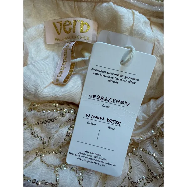 Verb by Pallavi Singhee Ninon Ivory Gold Sequin Tulle Midi Dress Small Fairy NWT - Image 12