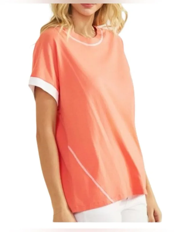 Yelete 100% cotton coral contrast crewneck tee. Size Medium - Image 10