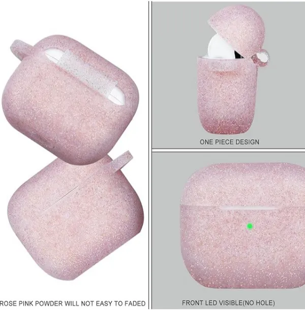 Glittery Rose Gold Silicone AirPod 3 Case with Keychain - Image 5