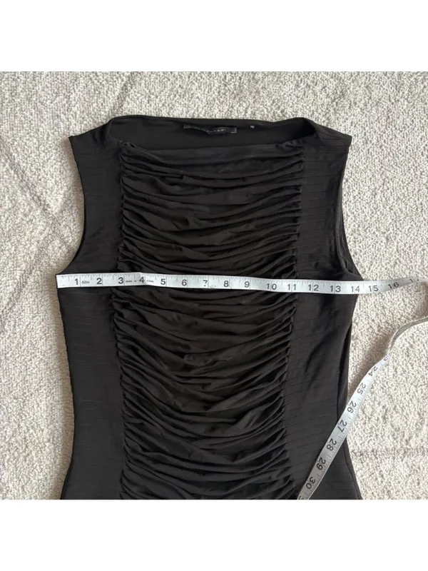 Elie Tahari Black Ruched Sleeveless Top Women’s Elegant Draped Boat Neck Blouse - Image 4