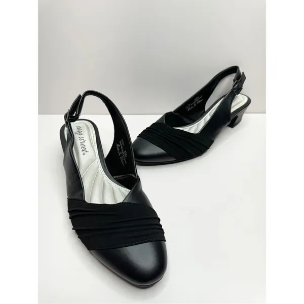 Easy Street Black Slingback Pumps Pleated Low‎ Block Heel Shoes 6.5 - Image 6